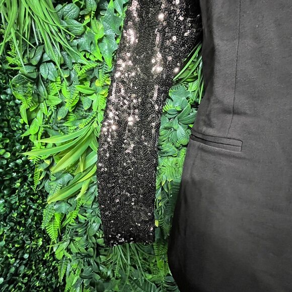 Diane Gilman Women Jacket Medium Brown Sequin Sleeve Blazer Relaxed Fit DG2 - Picture 4 of 11